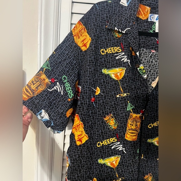 Vintage Y2K 90s Utility Cheers Tiki Allover Print Button Down Shirt - Picture 3 of 9